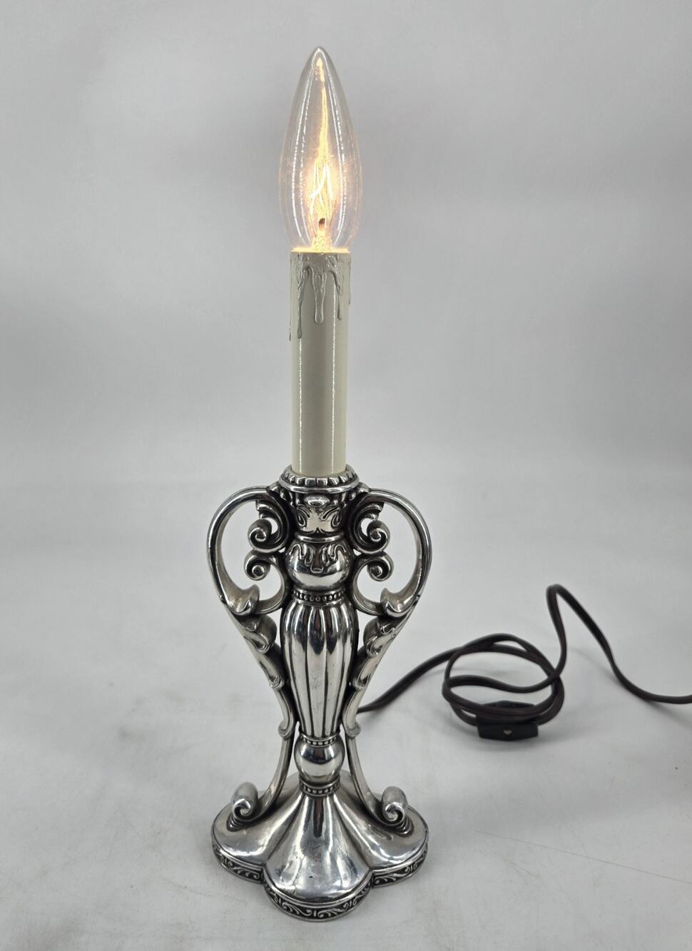 Vintage Retired Brighton Silverplate Candlestick Lamp Baroque Art Nouveau Style